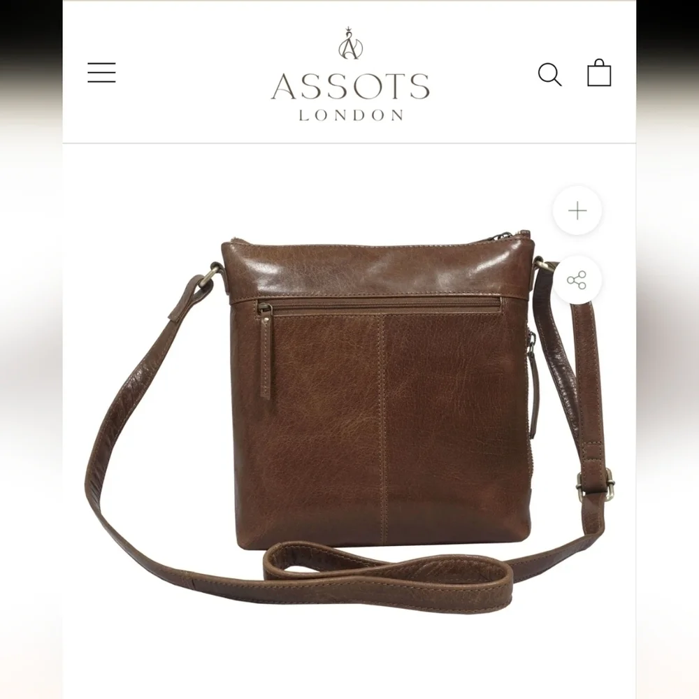Assots London 'CORI' VT Real Leather Crossbody Bag In Brown Pollished